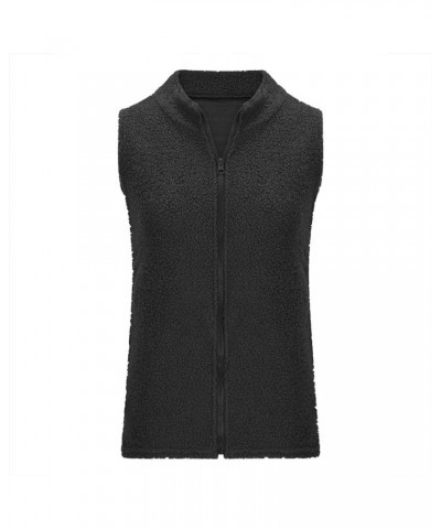 Womens Fuzzy Fleece Vest Cropped Winter Solid Zip Up Sleeveless Sherpa Jacket Outerwear Coat 01-black $8.09 Vests