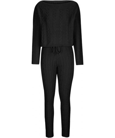 Off Shoulder Sweater Sets for Women Two Piece Outfits Cable Knit Pullover Tops and Bodycon Pants Lounge Matching Set Black $1...