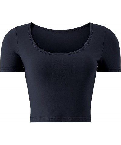 Lightweight Crop Tops Slim Fit Stretchy Workout Shirts for Women Blue,navy $11.25 T-Shirts