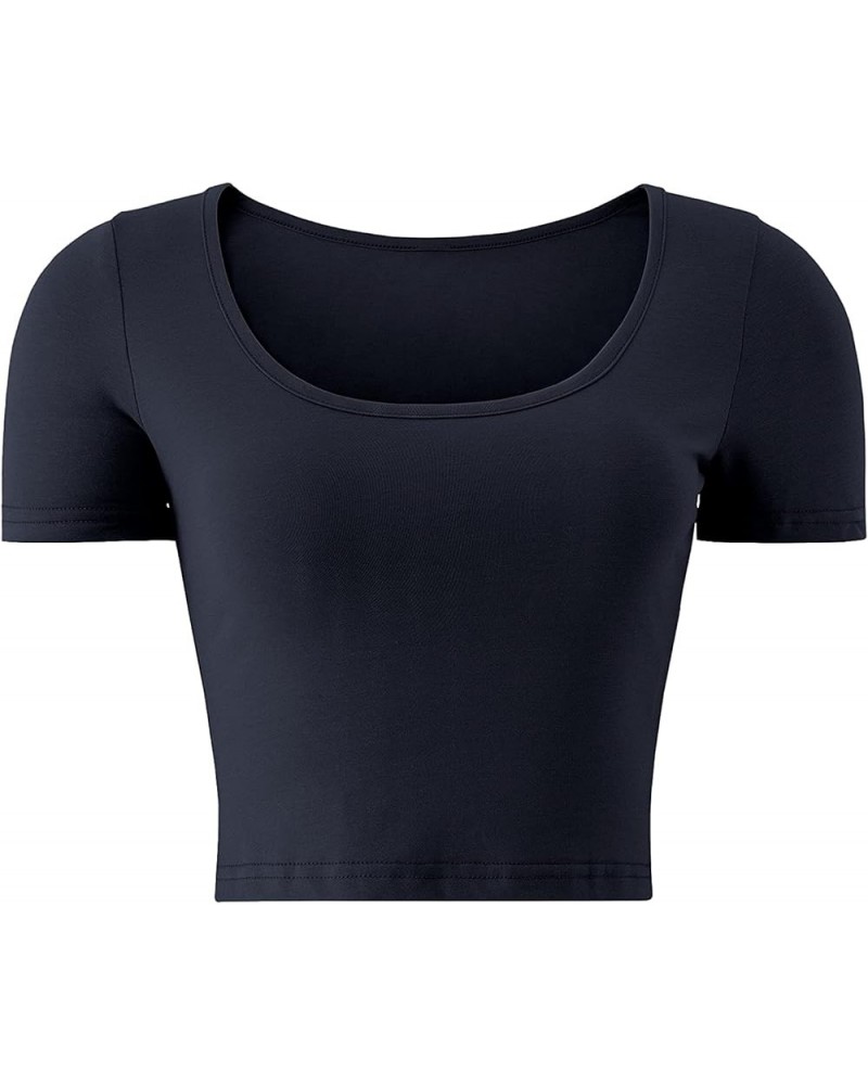 Lightweight Crop Tops Slim Fit Stretchy Workout Shirts for Women Blue,navy $11.25 T-Shirts