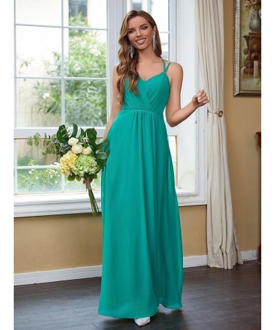 Chiffon Bridesmaid Dresses for Women Long A Line Pleated V Neck Formal Evening Party Gown Sky Blue $35.94 Dresses