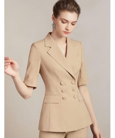 Womens 2 Piece Suit Set Half Sleeve Blazer and Pants Casual Business Work Office Special Occasions Khaki $29.70 Suits