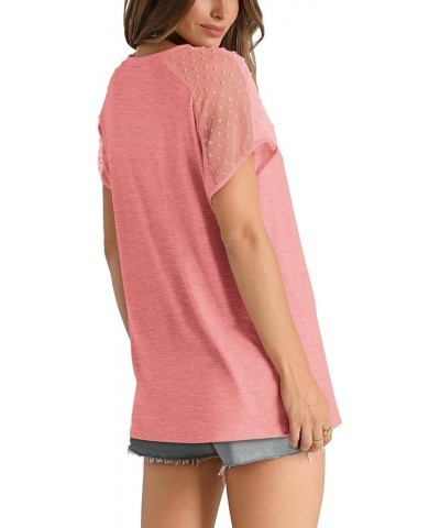 Summer Tops for Women V Neck T-Shirts Swiss Dot Short Sleeve Shirts Casual Fashion Blouses 1-coral $14.74 T-Shirts