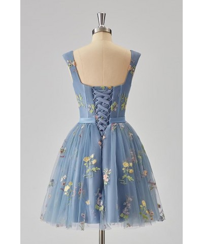 Tulle Flower Embroidery Homecoming Dresses Spaghetti Straps Short Floral Prom Party Dress 3 Style-blue $26.00 Dresses