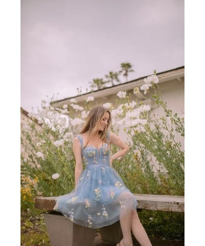 Tulle Flower Embroidery Homecoming Dresses Spaghetti Straps Short Floral Prom Party Dress 3 Style-blue $26.00 Dresses