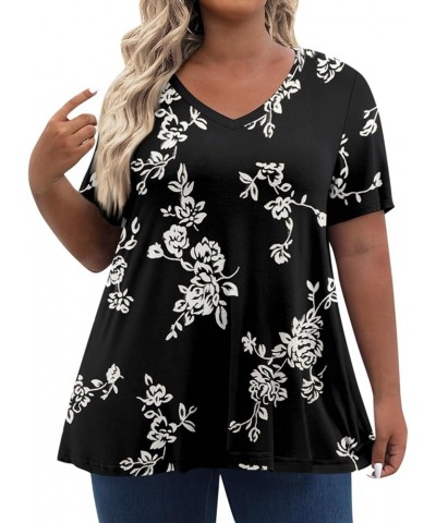 3/4 Sleeve Tops for Women Womens Short Sleeve Casual Loose Fit Flare Swing Tunic Tops Basic T-Shirt Plus Size 06-black $6.25 ...