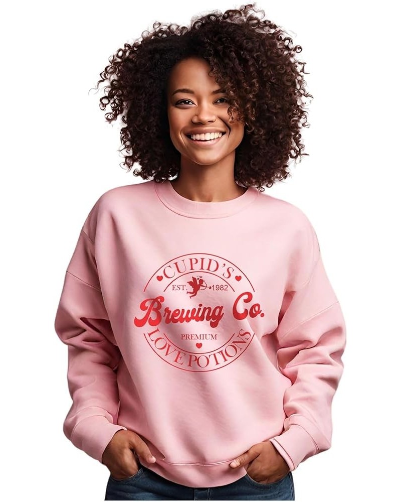Womens Valentine's Day Sweatshirt Cupid's Brewing Co Love Brewery Valentines Long Sleeve Pink $20.94 Hoodies & Sweatshirts