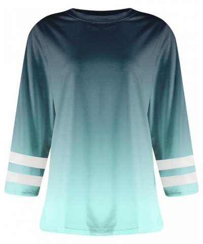 Valentine's Day Womens Tunic Tops 3/4 Sleeve Crewneck Shirts Love Print Blouses Summer Three Quarter Sleeve Tunic Top Cyan-s1...