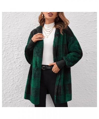 Winter Coats for Women Sherpa Plaid Shacket Plus Size Oversized Cardigan Color Block Teddy Coat Fuzzy Fleece Jacket 2✦✧green ...