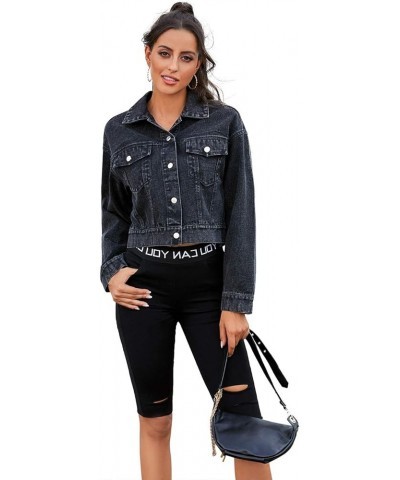 Cropped Denim Jean Jacket Long Sleeve A-black $22.56 Jackets