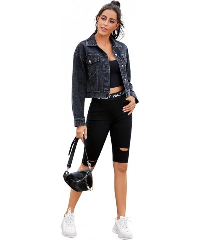 Cropped Denim Jean Jacket Long Sleeve A-black $22.56 Jackets