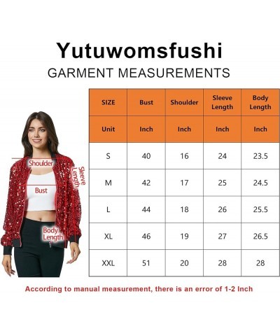 Women's Sequin Long Sleeve Front Zip Bomber Jacket with Ribbed Cuffs Red $24.98 Jackets