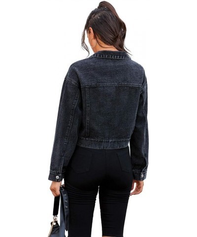 Cropped Denim Jean Jacket Long Sleeve A-black $22.56 Jackets