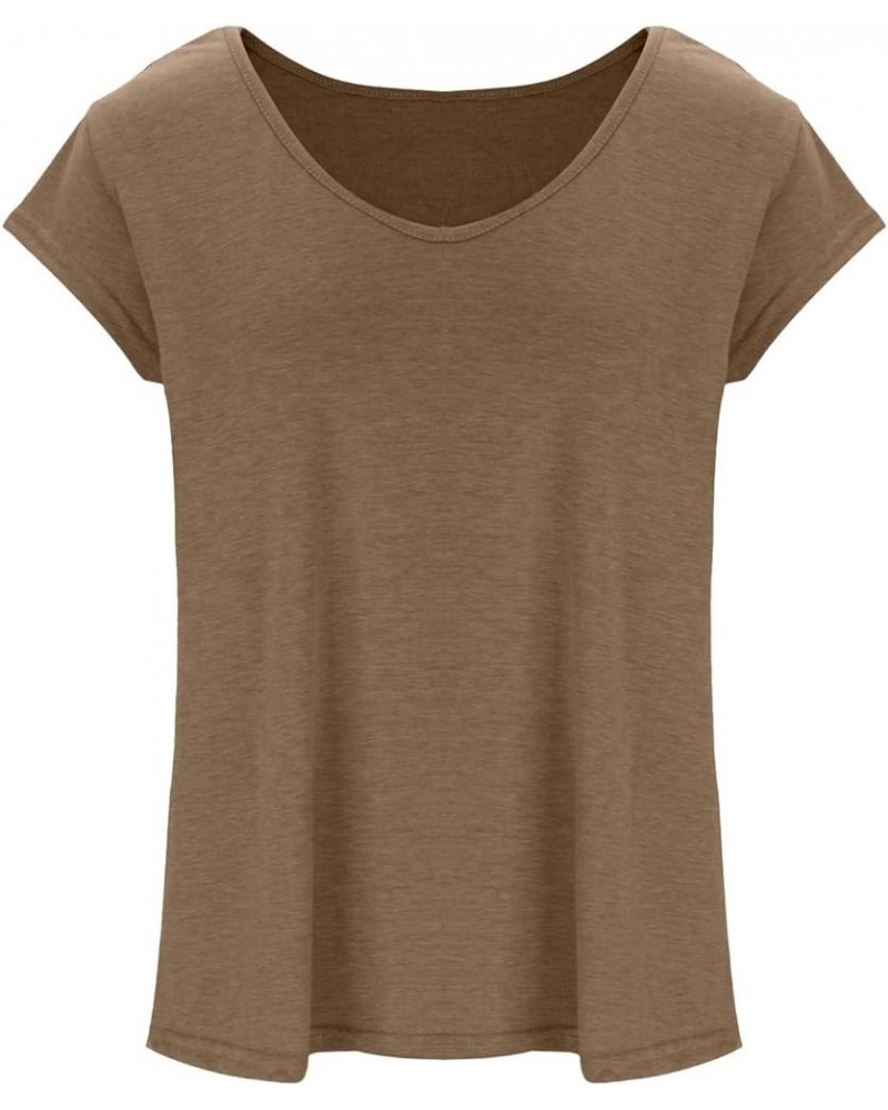 Womens Cap Sleeve Tank Tops Casual T-Shirt V Neck Summer Tees Blouse Loose Fit Basic Shirts Fashion 2024 05 khaki $5.82 Tanks