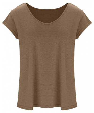 Womens Cap Sleeve Tank Tops Casual T-Shirt V Neck Summer Tees Blouse Loose Fit Basic Shirts Fashion 2024 05 khaki $5.82 Tanks