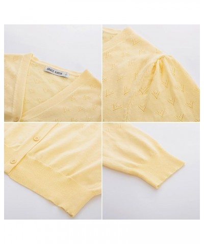 Women's 3/4 Sleeve Button Down Knit Cropped Bolero Shrug Cardigan Sweater Open Front Lightweight Sweaters Light Yellow $17.84...