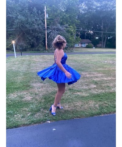 Women's Spaghetti Strap Short Satin Homecoming Dresses A-line Cocktail Prom Gown with Pockets YG154 Wisteria $32.50 Dresses