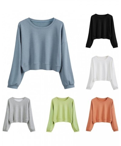 Womens Crop Top Hoodies, Women's Solid Zipper Long Sleeve Sweatshirt Teen Girls Pocket Cropped Hooded Pullover Jacket E-ab-gr...