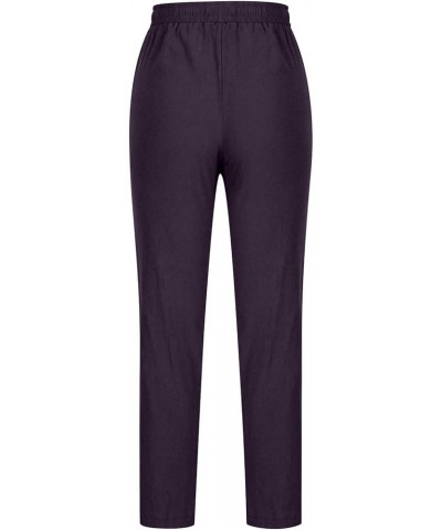 Capri Pants for Women 2024 Casual Summer Linen Pants Drawstring Elastic High Waist Straight Wide Leg Cropped Trouser Holiday ...
