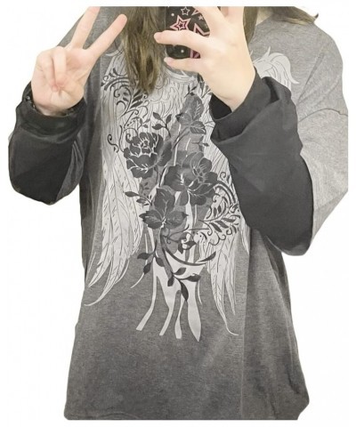 Women 's Gothic Y2k Graphic T-Shirt Long Sleeve Loose Fairy Grunge Sweatshirt Crew Neck Aesthetic Tees Top Grey&black $10.63 ...