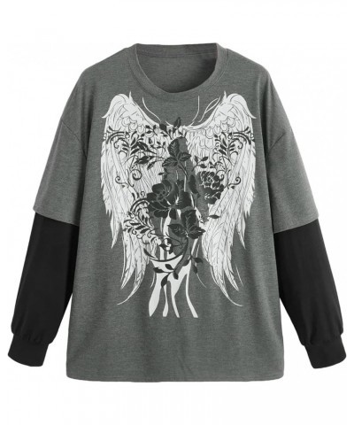 Women 's Gothic Y2k Graphic T-Shirt Long Sleeve Loose Fairy Grunge Sweatshirt Crew Neck Aesthetic Tees Top Grey&black $10.63 ...
