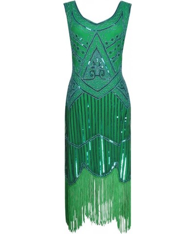 1920s Gatsby Fringed Paisley Plus Size Flapper Dress with 20s Accessories Set Flower Green $23.95 Sets