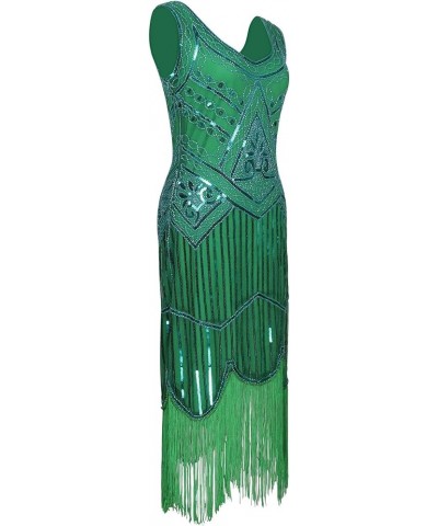 1920s Gatsby Fringed Paisley Plus Size Flapper Dress with 20s Accessories Set Flower Green $23.95 Sets