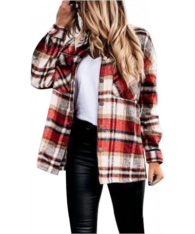 Women Plaid Shacket Jacket Casual Long Sleeve Button Down Shirt Chest Pocketed Shirts Light Weight Loose Jacket 2023 A06red $...