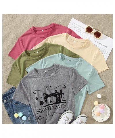 Women's Sewing Lovers T Shirt Sewciopath Graphic Tee Funny Sew Machine Top Round Neck Short Sleeve Casual Shirts Armygreen $8...