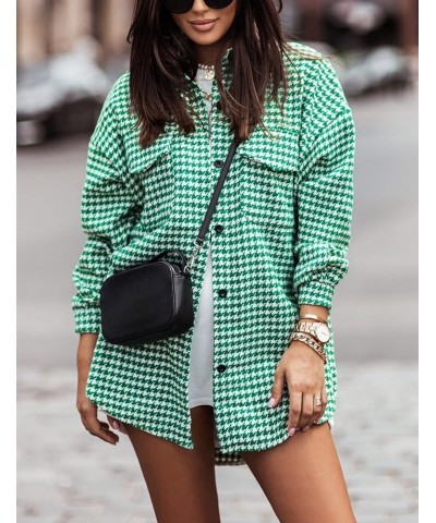 Women's Houndstooth Shacket Long Sleeve Plaid Jacket Casual Cardigans Trench Shirt Fashion Button Down Outwear Coat Green $8....