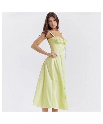 Women's Casual Dresses Floral Corset Midi Dress, Bohemian Square Neck Sleeveless Slit Tie Print Sheath Dress E-yellow $17.41 ...