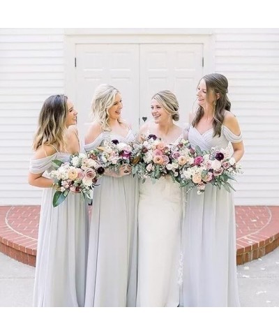 Women's Off Shoulder Bridesmaid Dresses Floor Length with Pockets A Line Chiffon Formal Dress Pleated Ocean Blue $29.89 Dresses