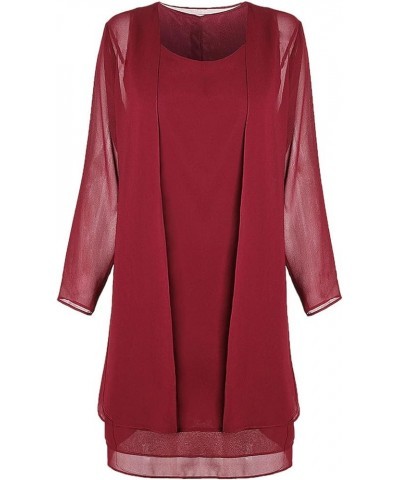 Plus Size Mother of The Bride Dresses for Women Two Piece Lace Chiffon Solid Color Flowy Dress Set 18wine $16.49 Dresses