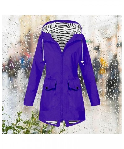 Women's Raincoat Windbreaker Zipper Hoodies Rain Jacket Waterproof Lightweight Outdoor Rain Coat Hooded Trench Coats 00-purpl...