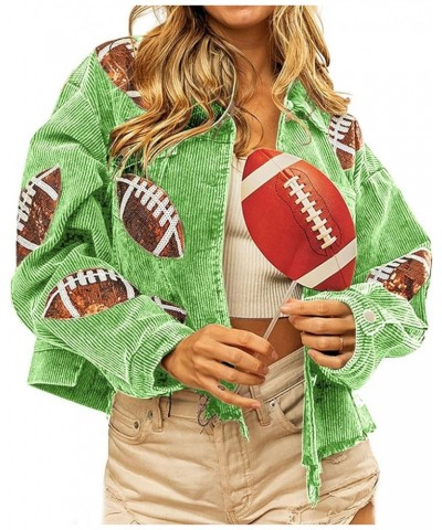 Women Vintage Distressed Cropped Corduroy Jacket Oversized Frayed Rugby Sequin Short Shacket Jacket Green $22.94 Jackets