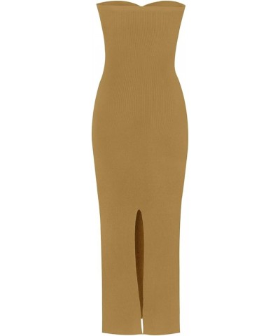 Women’s Midi Dress Sexy Sweetheart Neck Ribbed Knit Twisted Backless Sleeveless Summer Beach Party Date Midi Bodycon Dress Kh...