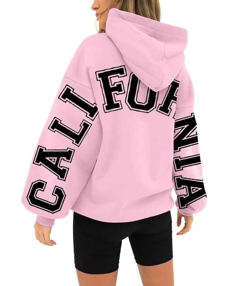 California Hoodies Sweatshirt for Women Long Sleeved Oversized Streetwear Printed Hoodie With Pockets Y2K Pink $10.99 Hoodies...