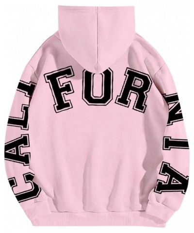 California Hoodies Sweatshirt for Women Long Sleeved Oversized Streetwear Printed Hoodie With Pockets Y2K Pink $10.99 Hoodies...