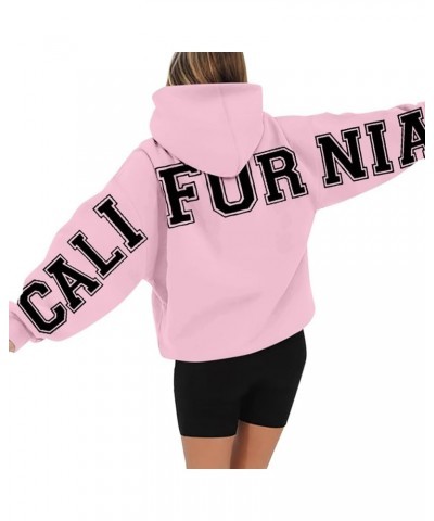 California Hoodies Sweatshirt for Women Long Sleeved Oversized Streetwear Printed Hoodie With Pockets Y2K Pink $10.99 Hoodies...