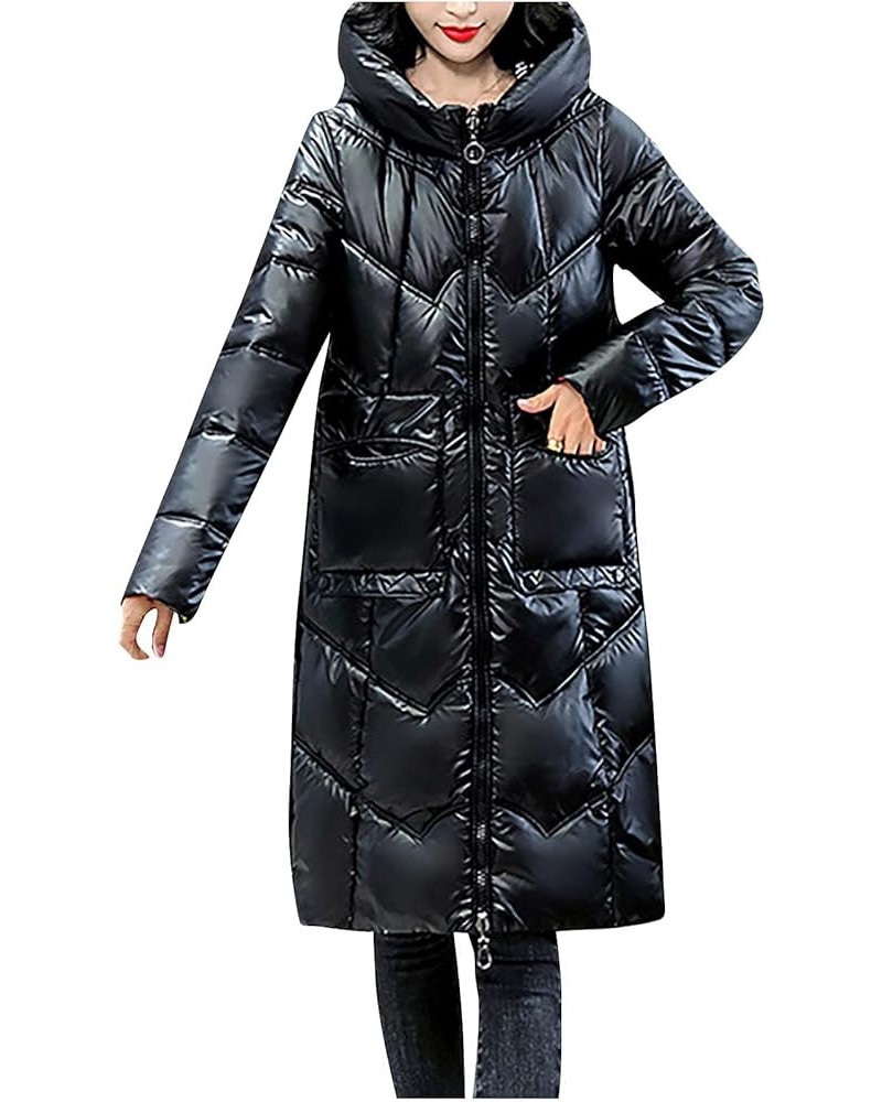 2023 Women's Long Down Coat Hooded Thickened Warm Winter Puffer Jacket Plus Size Floor Length Maxi Quilted Coats 03-black $25...