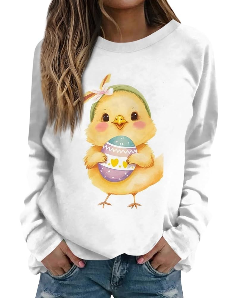 Easter Outfit Women Casual Loose Crew Neck Sweatshirts Long Sleeve Pullover Easter Eggs Bunny Print Shirts C-yellow $10.54 Ho...