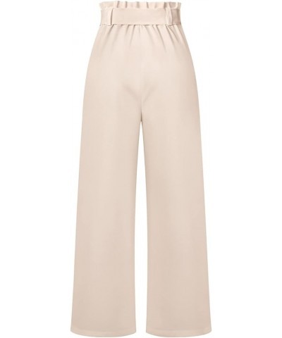 Paper Bag Pants Women High Waist Wide Leg Palazzo Lounge Pant with Pockets Adjustable Tie Knot Loose Trousers Elegant 02 Beig...