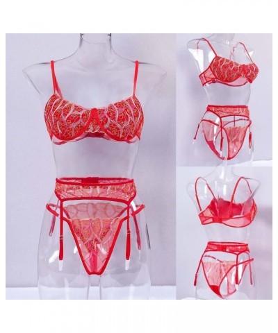 Womens Lingeries Sexy Lace Spaghetti Strap Babydoll Lace Up Chemise And Thongs 2 Piece Lingerie Set Mesh Sleepwear Red003 $5....