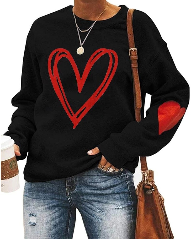 Women Valentine's Day Sweatshirt Love Heart Grahic Print Shirt Casual Love Pullover Long Sleeve Blouse Tops Black $12.11 Hood...