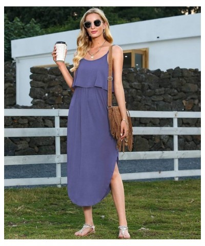 Women's Adjustable Strappy Split Summer Beach Casual Midi Dress 01 Purple Grey $11.27 Dresses