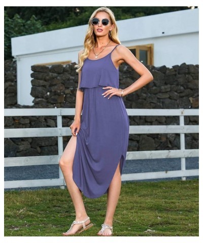 Women's Adjustable Strappy Split Summer Beach Casual Midi Dress 01 Purple Grey $11.27 Dresses