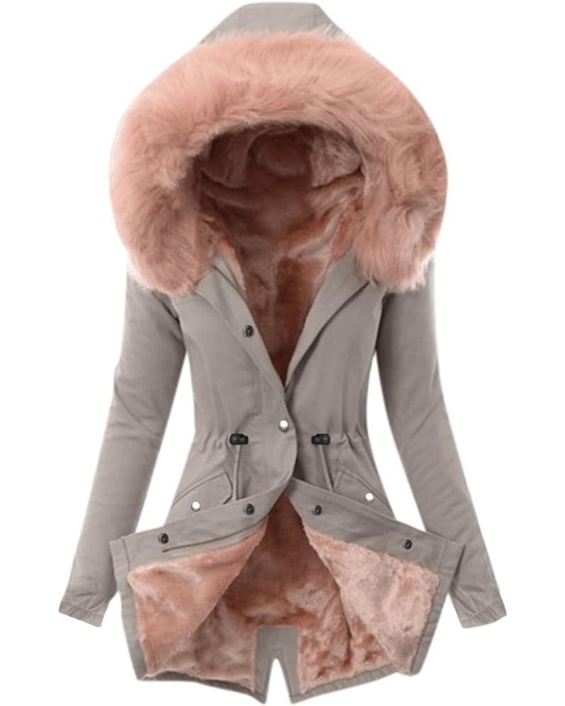 Womens Winter Coats Trendy Plus Size Fleece Sherpa Lined Parkas Jacket Thicken Windproof Outerwear With Fur Hood 07-gray $11....