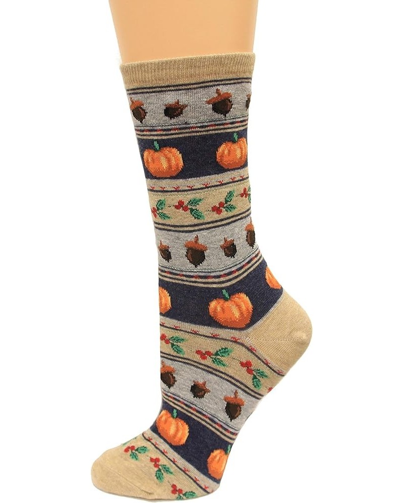 Thanksgiving Themed Crew Socks 1 Pair, Women's Shoe Size 4-10 / Sock size 9-11 Thanksgiving Fairisle Hemp Heather $8.39 Socks