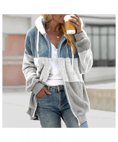 Winter Coats for Women 2023 Casual Plus Size Fleece Jacket Color Block Zip Up Hoodies Coat Outwear with Pockets F White $9.60...