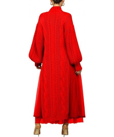 Women Turtleneck Sweater Dress Set Long Sleeve Knitted High Split Dress and Tulle Skirt Matching Set Winter Red $26.39 Sweaters